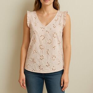 Valentina Naldi Pink Eyelet Ruffle Sleeve Top, size Small Spring summer